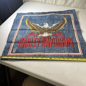 Vintage Harley Davidson Large Eagle Bandana Blue Red Denim Print 80s RN14063 USA